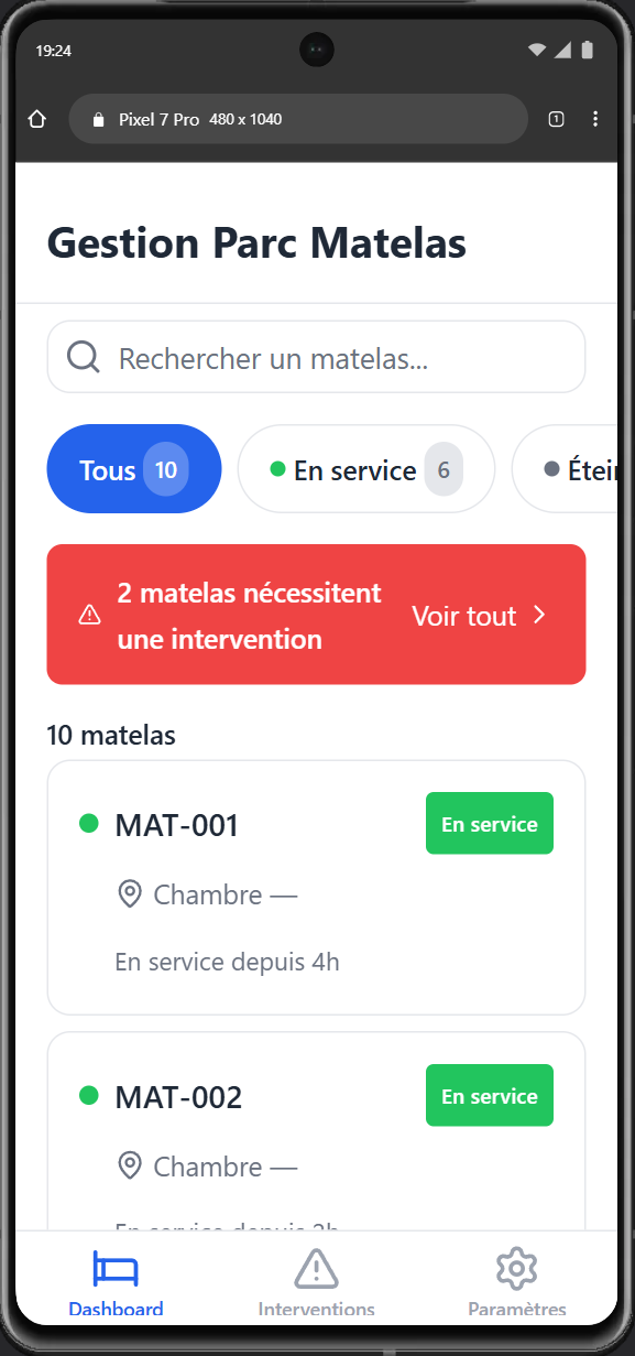 Application de gestion de parc de matelas